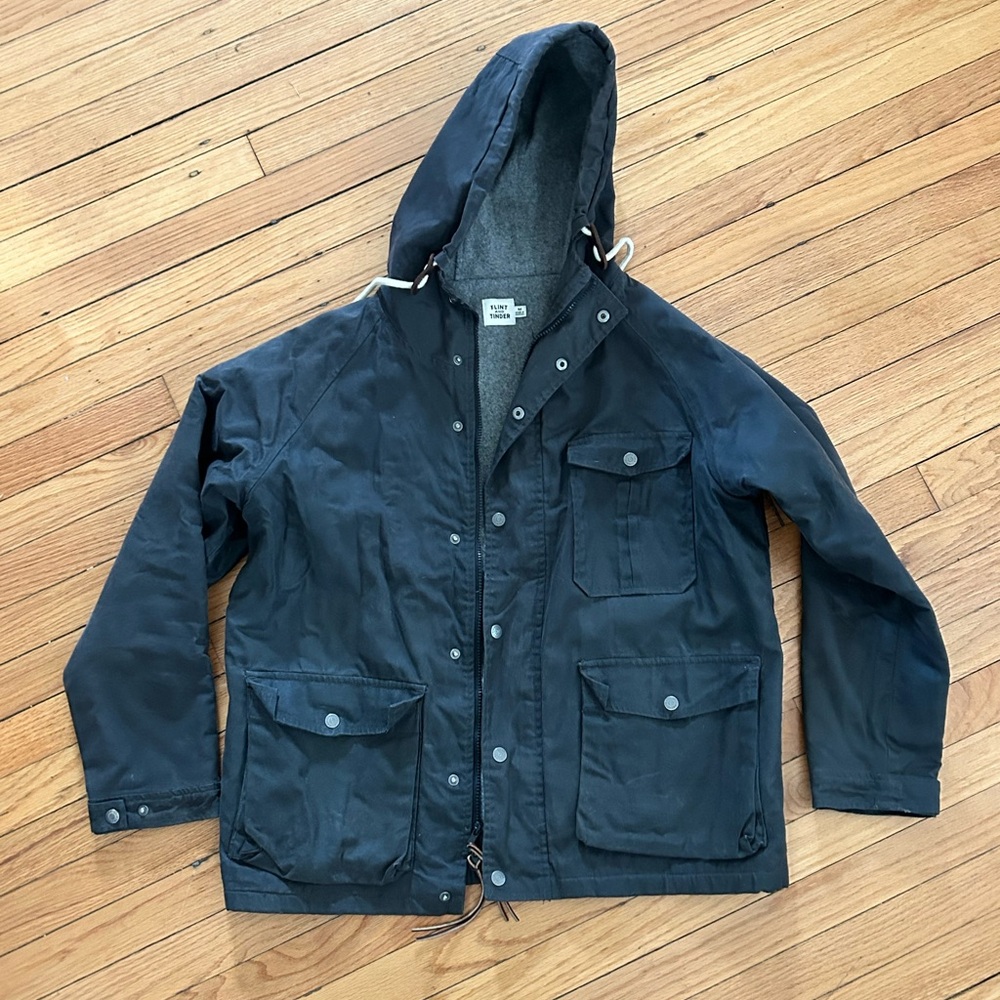 Flint & Tinder (Huckberry) Men’s Wool-Lined Waxed Coat / Jacket Medium, Navy